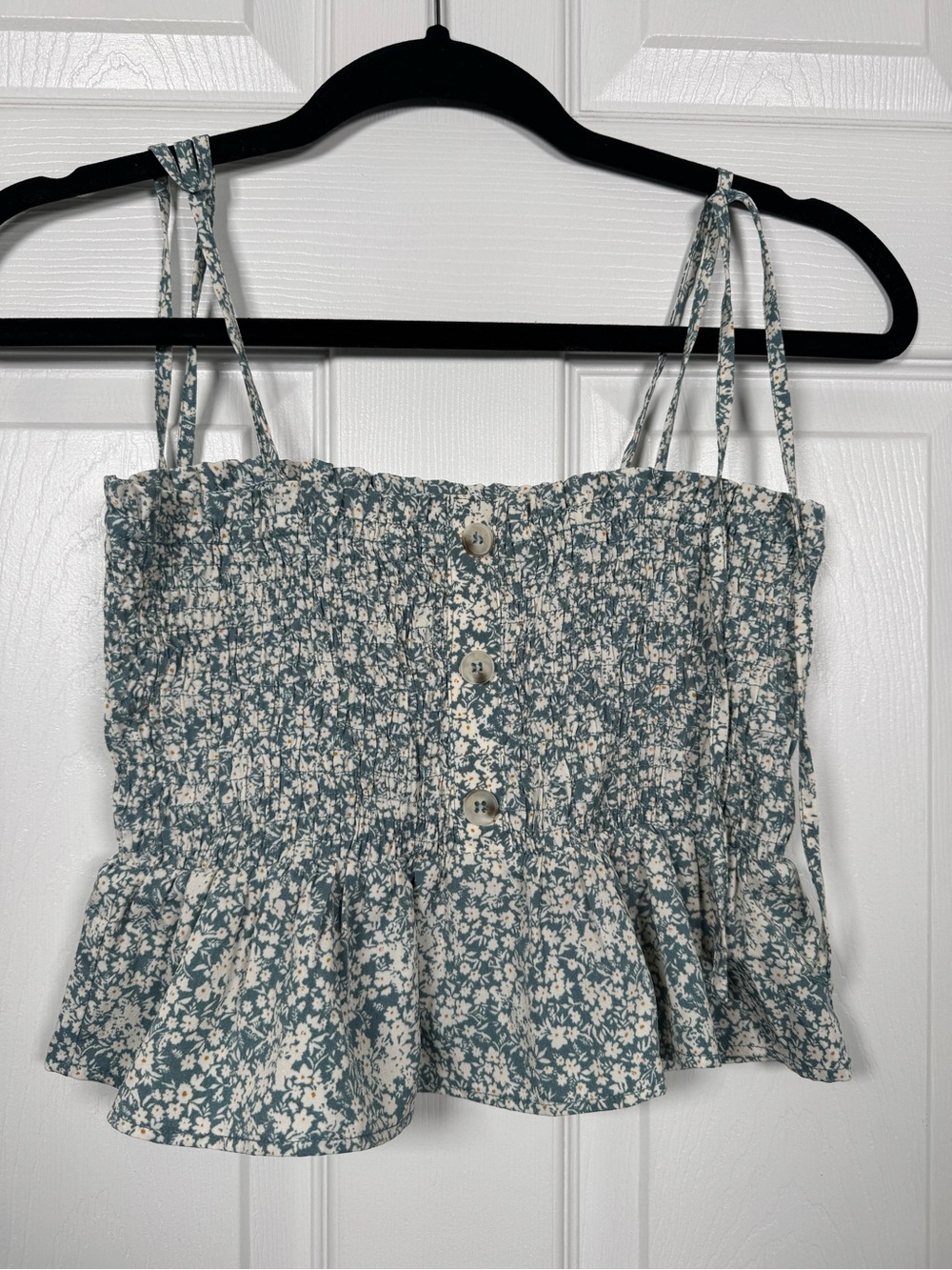 Paper Crane Floral Smocked Peplum Tie Strap Cami Top Small